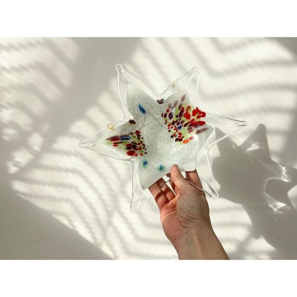Murano Star Shaped Rainbow Glass Vintage Handbow Catchall Bowl | Italian Made - Picture 2 of 10